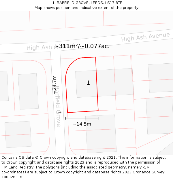 1, BARFIELD GROVE, LEEDS, LS17 8TF: Plot and title map