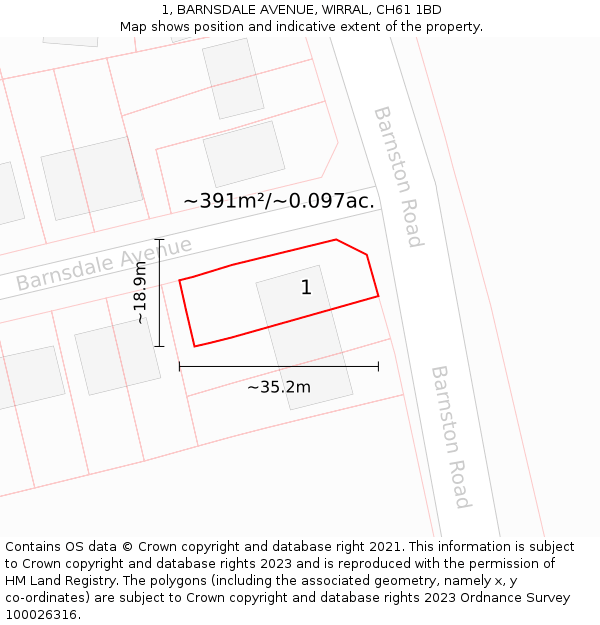 1, BARNSDALE AVENUE, WIRRAL, CH61 1BD: Plot and title map