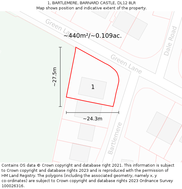 1, BARTLEMERE, BARNARD CASTLE, DL12 8LR: Plot and title map