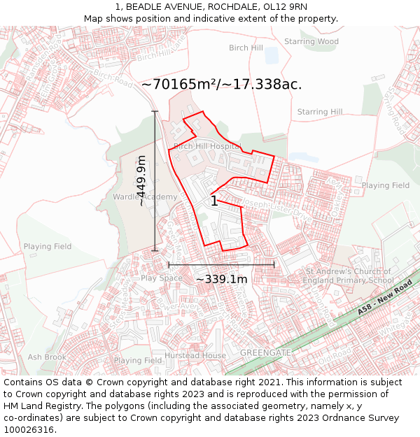 1, BEADLE AVENUE, ROCHDALE, OL12 9RN: Plot and title map