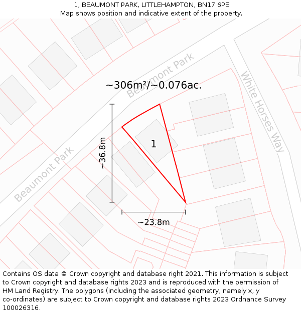 1, BEAUMONT PARK, LITTLEHAMPTON, BN17 6PE: Plot and title map