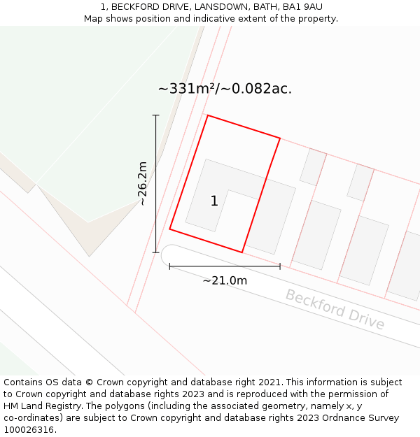 1, BECKFORD DRIVE, LANSDOWN, BATH, BA1 9AU: Plot and title map