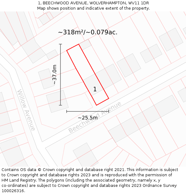 1, BEECHWOOD AVENUE, WOLVERHAMPTON, WV11 1DR: Plot and title map