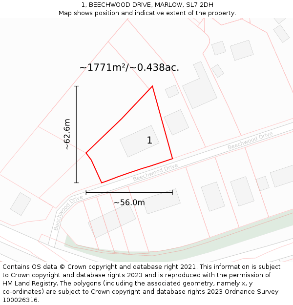 1, BEECHWOOD DRIVE, MARLOW, SL7 2DH: Plot and title map