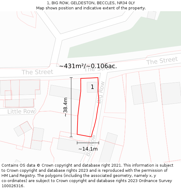 1, BIG ROW, GELDESTON, BECCLES, NR34 0LY: Plot and title map