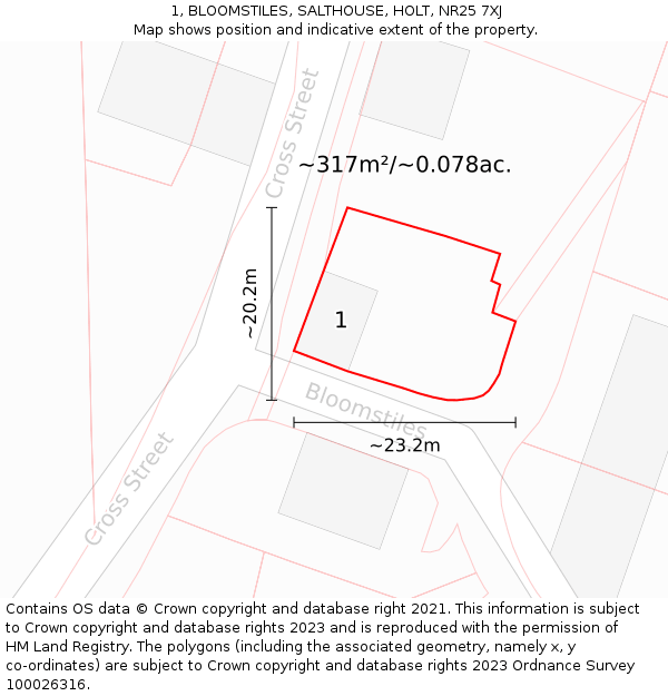 1, BLOOMSTILES, SALTHOUSE, HOLT, NR25 7XJ: Plot and title map