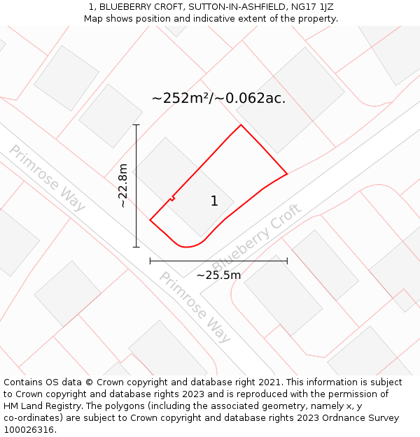 1, BLUEBERRY CROFT, SUTTON-IN-ASHFIELD, NG17 1JZ: Plot and title map