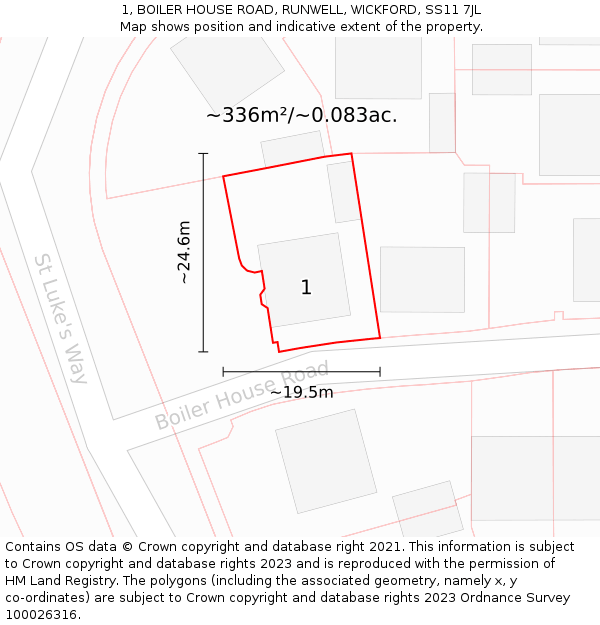 1, BOILER HOUSE ROAD, RUNWELL, WICKFORD, SS11 7JL: Plot and title map