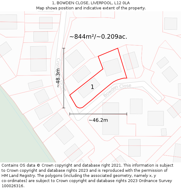 1, BOWDEN CLOSE, LIVERPOOL, L12 0LA: Plot and title map