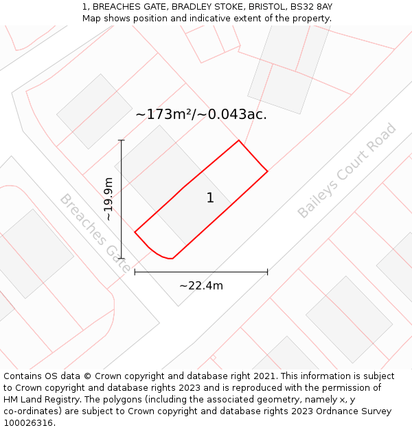 1, BREACHES GATE, BRADLEY STOKE, BRISTOL, BS32 8AY: Plot and title map