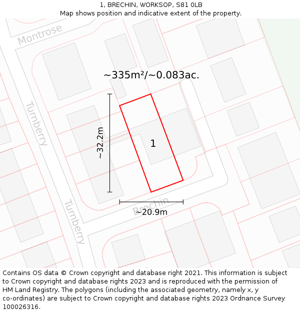 1, BRECHIN, WORKSOP, S81 0LB: Plot and title map