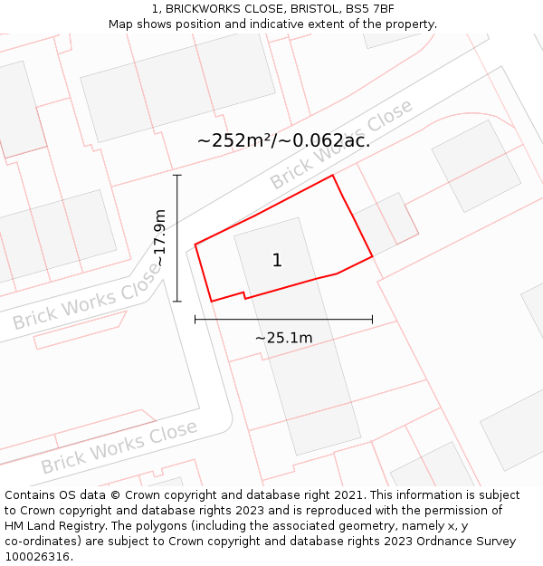 1, BRICKWORKS CLOSE, BRISTOL, BS5 7BF: Plot and title map