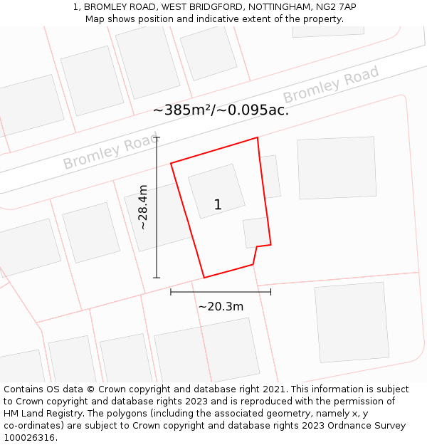 1, BROMLEY ROAD, WEST BRIDGFORD, NOTTINGHAM, NG2 7AP: Plot and title map