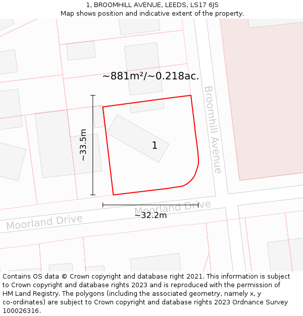 1, BROOMHILL AVENUE, LEEDS, LS17 6JS: Plot and title map