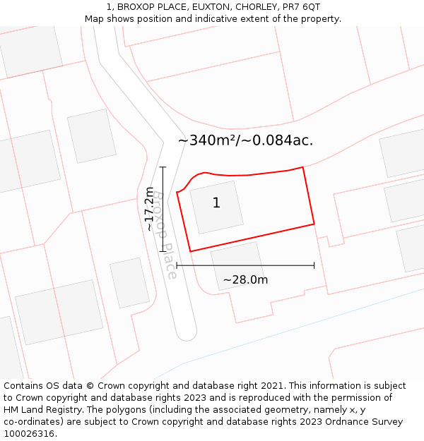1, BROXOP PLACE, EUXTON, CHORLEY, PR7 6QT: Plot and title map