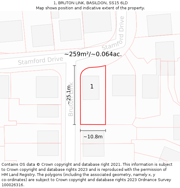 1, BRUTON LINK, BASILDON, SS15 6LD: Plot and title map