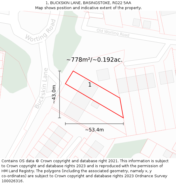 1, BUCKSKIN LANE, BASINGSTOKE, RG22 5AA: Plot and title map