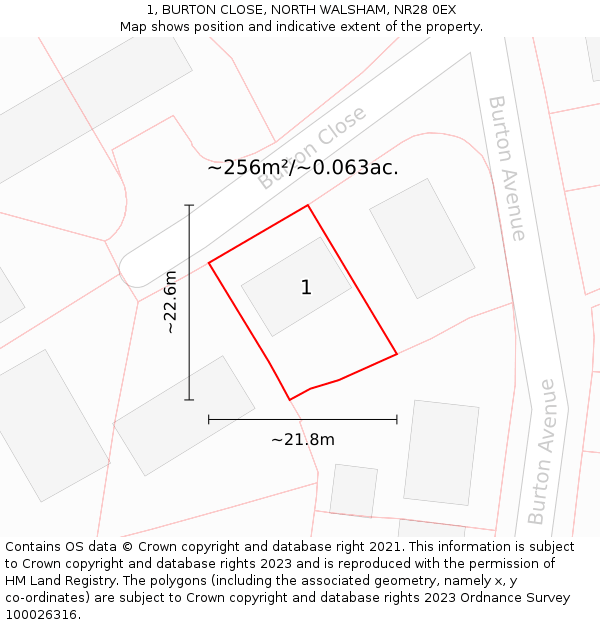 1, BURTON CLOSE, NORTH WALSHAM, NR28 0EX: Plot and title map