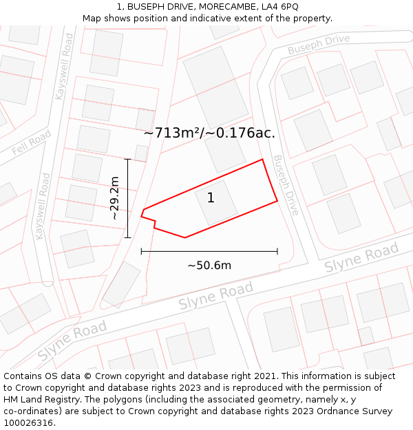 1, BUSEPH DRIVE, MORECAMBE, LA4 6PQ: Plot and title map