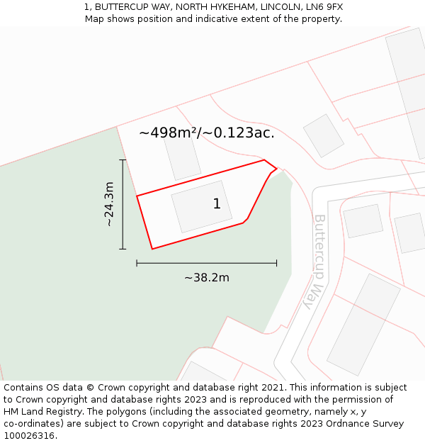 1, BUTTERCUP WAY, NORTH HYKEHAM, LINCOLN, LN6 9FX: Plot and title map