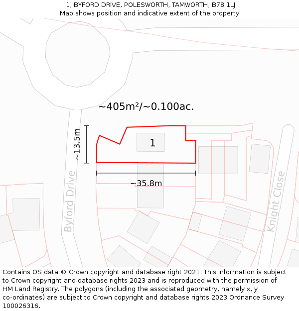 1, BYFORD DRIVE, POLESWORTH, TAMWORTH, B78 1LJ: Plot and title map