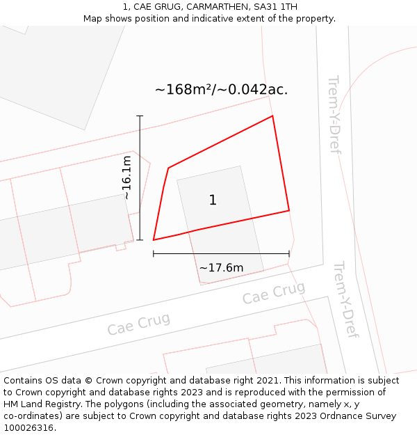 1, CAE GRUG, CARMARTHEN, SA31 1TH: Plot and title map