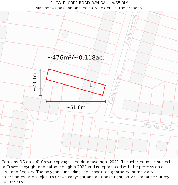 1, CALTHORPE ROAD, WALSALL, WS5 3LY: Plot and title map