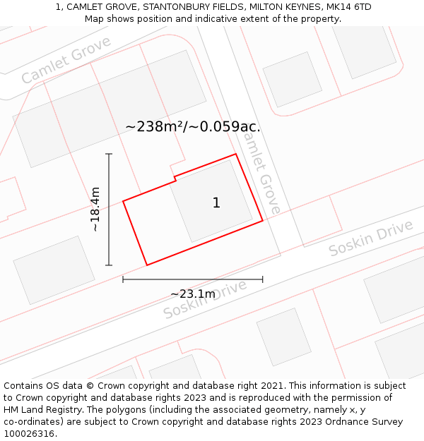 1, CAMLET GROVE, STANTONBURY FIELDS, MILTON KEYNES, MK14 6TD: Plot and title map