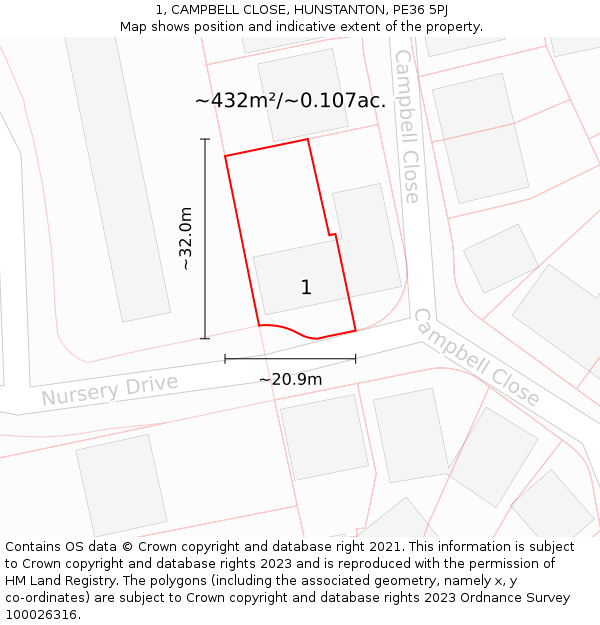 1, CAMPBELL CLOSE, HUNSTANTON, PE36 5PJ: Plot and title map