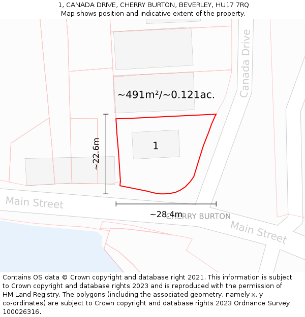 1, CANADA DRIVE, CHERRY BURTON, BEVERLEY, HU17 7RQ: Plot and title map