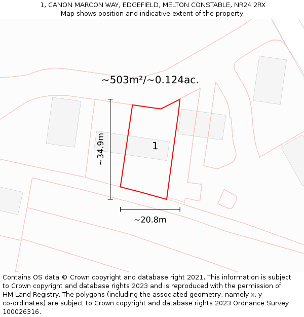 1, CANON MARCON WAY, EDGEFIELD, MELTON CONSTABLE, NR24 2RX: Plot and title map