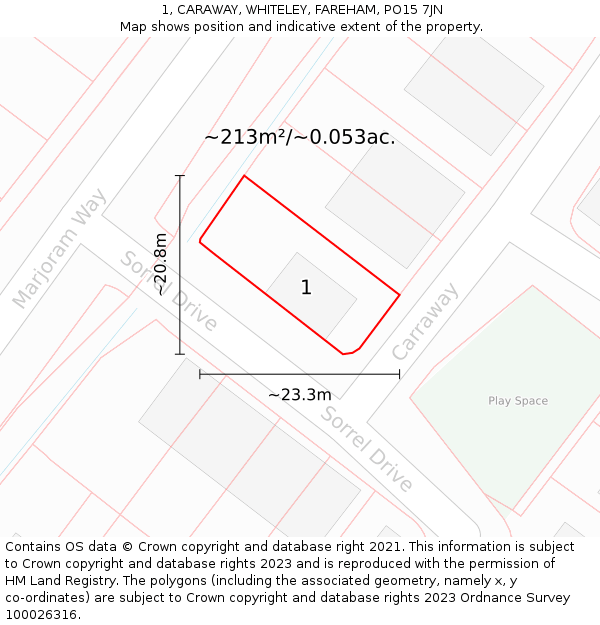 1, CARAWAY, WHITELEY, FAREHAM, PO15 7JN: Plot and title map