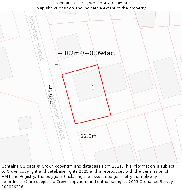 1, CARMEL CLOSE, WALLASEY, CH45 9LG: Plot and title map