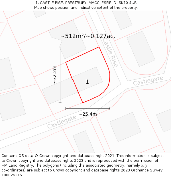 1, CASTLE RISE, PRESTBURY, MACCLESFIELD, SK10 4UR: Plot and title map