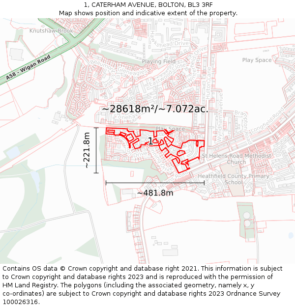 1, CATERHAM AVENUE, BOLTON, BL3 3RF: Plot and title map