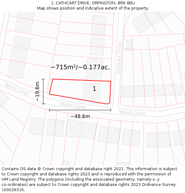 1, CATHCART DRIVE, ORPINGTON, BR6 8BU: Plot and title map