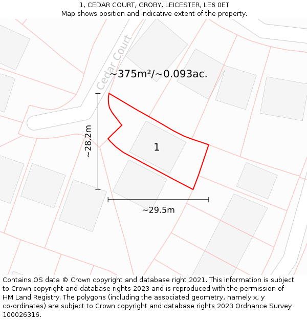 1, CEDAR COURT, GROBY, LEICESTER, LE6 0ET: Plot and title map