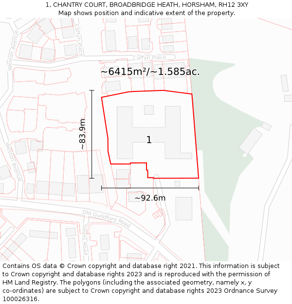 1, CHANTRY COURT, BROADBRIDGE HEATH, HORSHAM, RH12 3XY: Plot and title map