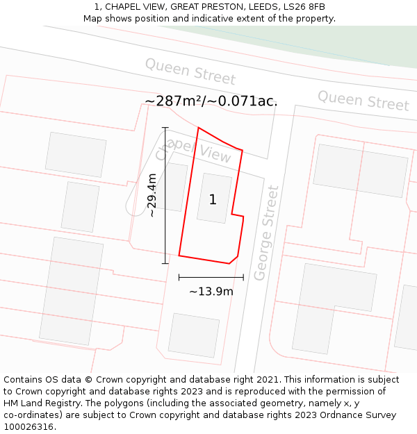 1, CHAPEL VIEW, GREAT PRESTON, LEEDS, LS26 8FB: Plot and title map