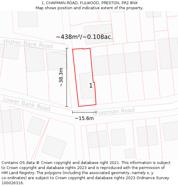 1, CHAPMAN ROAD, FULWOOD, PRESTON, PR2 8NX: Plot and title map