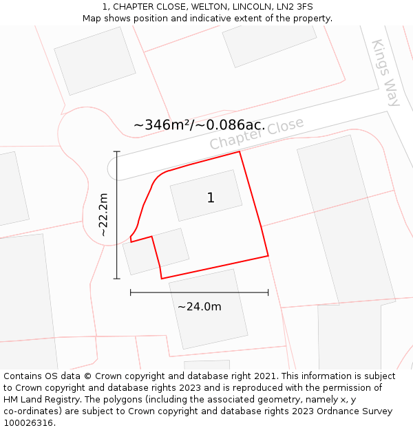 1, CHAPTER CLOSE, WELTON, LINCOLN, LN2 3FS: Plot and title map