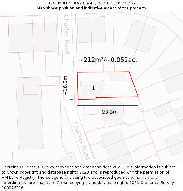 1, CHARLES ROAD, YATE, BRISTOL, BS37 7DY: Plot and title map