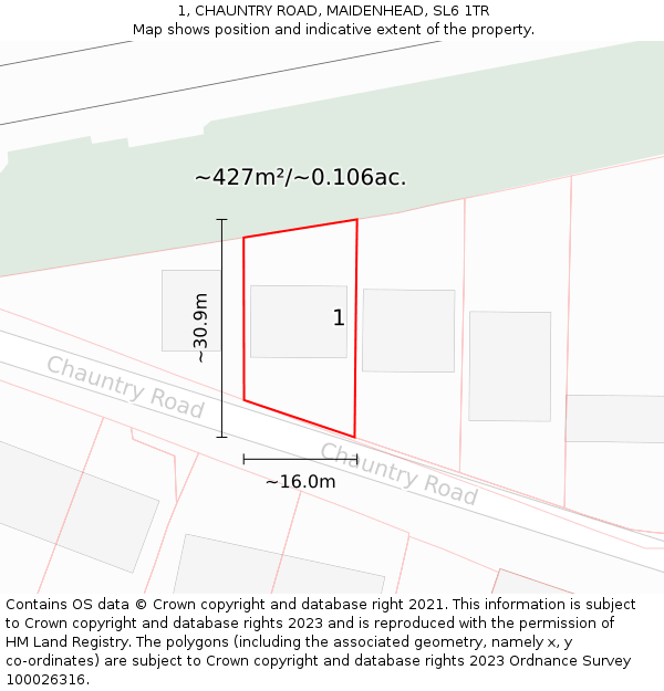 1, CHAUNTRY ROAD, MAIDENHEAD, SL6 1TR: Plot and title map