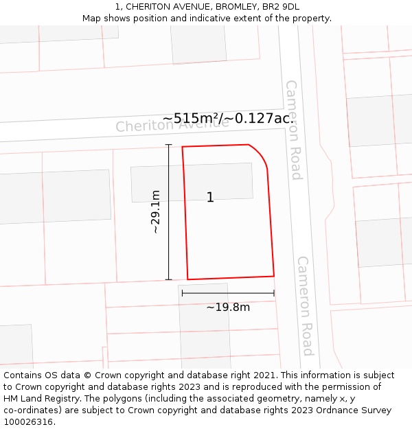 1, CHERITON AVENUE, BROMLEY, BR2 9DL: Plot and title map