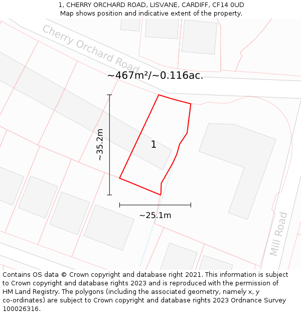 1, CHERRY ORCHARD ROAD, LISVANE, CARDIFF, CF14 0UD: Plot and title map