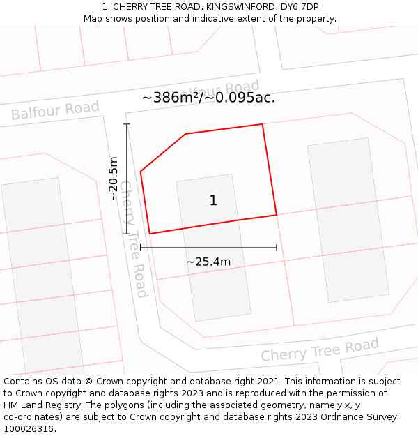 1, CHERRY TREE ROAD, KINGSWINFORD, DY6 7DP: Plot and title map