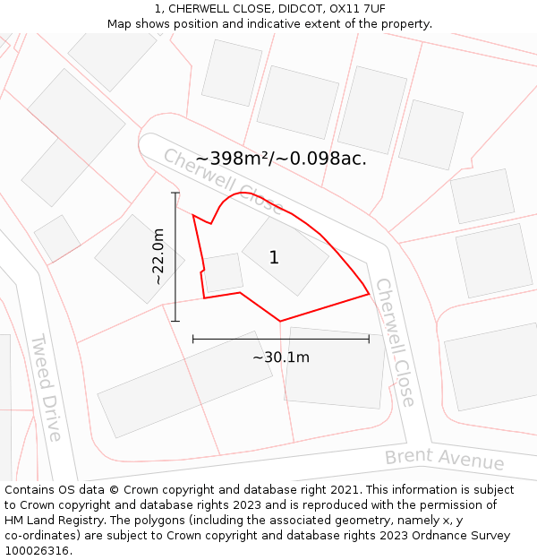 1, CHERWELL CLOSE, DIDCOT, OX11 7UF: Plot and title map