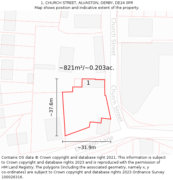 1, CHURCH STREET, ALVASTON, DERBY, DE24 0PR: Plot and title map