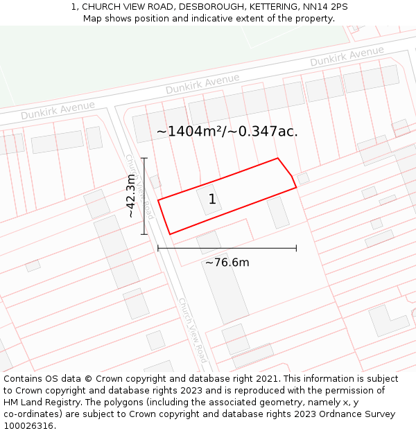 1, CHURCH VIEW ROAD, DESBOROUGH, KETTERING, NN14 2PS: Plot and title map