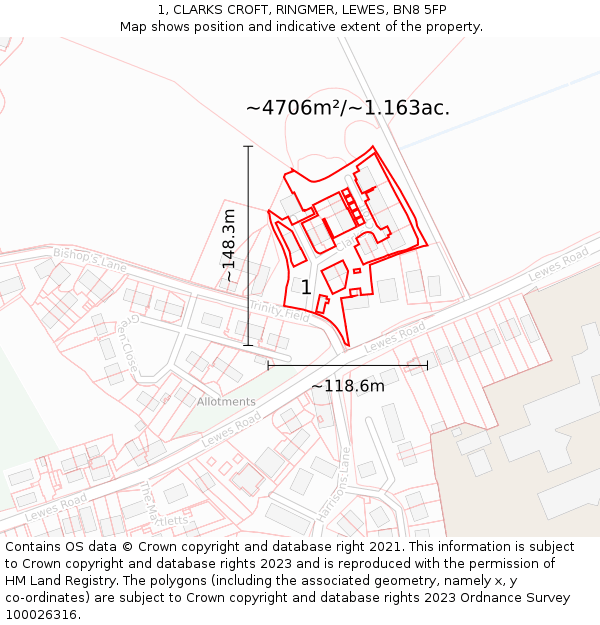 1, CLARKS CROFT, RINGMER, LEWES, BN8 5FP: Plot and title map